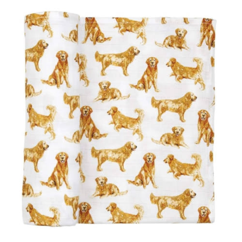 Mud Pie Golden Retriever Print Muslin Baby Swaddle Blanket, 47" x 47"
