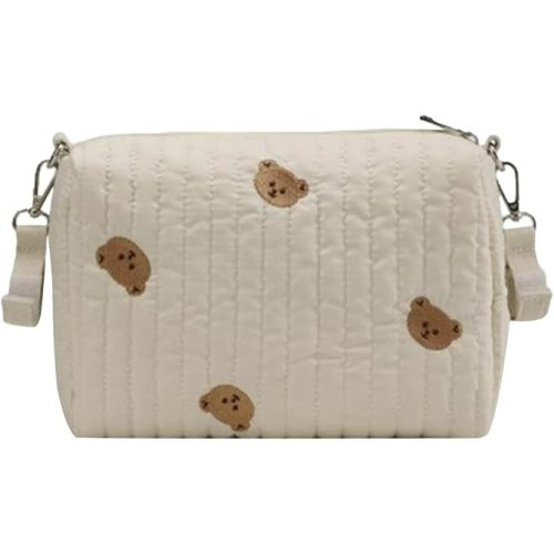 YFGBCX Quilted Diaper Bag with Hooks for Buggy, Cute Stroller Organizer, Portable Baby Bottle Pouch (Beige)