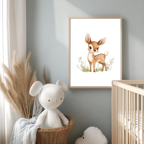 Woodland Deer Nursery Print – Baby Fawn Wall Art  | Forest Animal Decor | Neutral Bunny Printable for Kids Room/Nursery, Boho Cottagecore