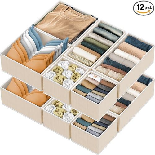 Simple Houseware Underwear Drawer Organizer for Lingerie/Undergarment/Bra/Panty/Sock/Onesie, Set of 6, Beige
