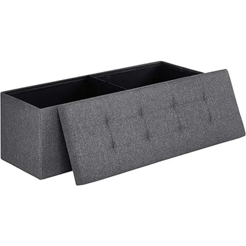 SONGMICS MAZIE Collection - 43 Inches Folding Storage Ottoman Bench, Ottoman Foot Rest, End of Bed Bench, Storage Chest, Load 660 lb, for Living Room, Bedroom, Entryway, Dark Gray ULSF77K
