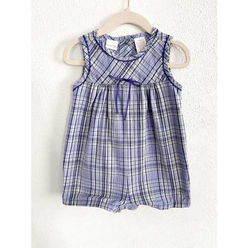 Vintage 2000s Blue Plaid Cotton Romper by Cherokee (Size 18 Months)