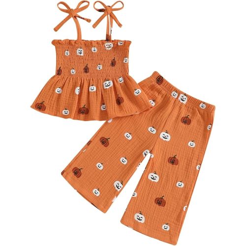 Kaipiclos Toddler Girl Clothes Baby Summer Outfits Daisy Print Sleeveless Smocked Camisole Linen Pants 12 18 24 Month 3T 4T
