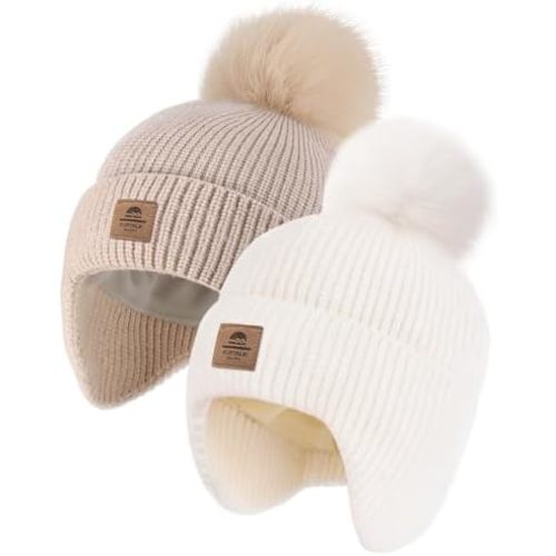 FURTALK Toddler Winter Hat Baby Pom Pom Beanie Boys Girls Kids Knitted Fleece Lined Cap