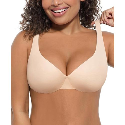 FeelinGirl Bras for Women Unlined No Padding Comfort Underwire Plus Size Full Coverage Seamless Plunge Everyday Bras