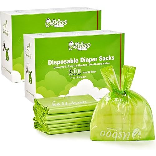 Baby Disposable Diaper Bags,2 Pack (600 Count) Oxo-Biodegradable Diaper Sacks,Easy-Tie Handles,Diaper Disposal or Pet Waste Bags