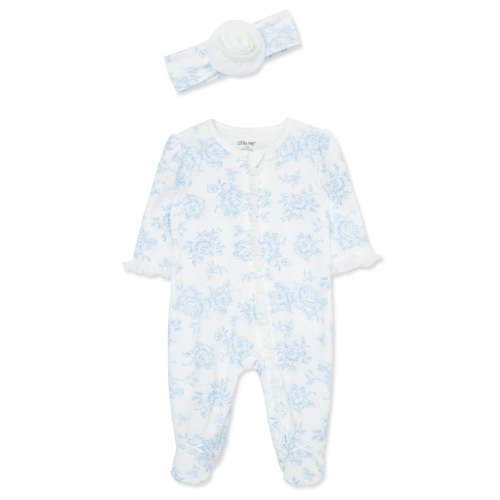 Blue Roses Footed One-Piece And Headband