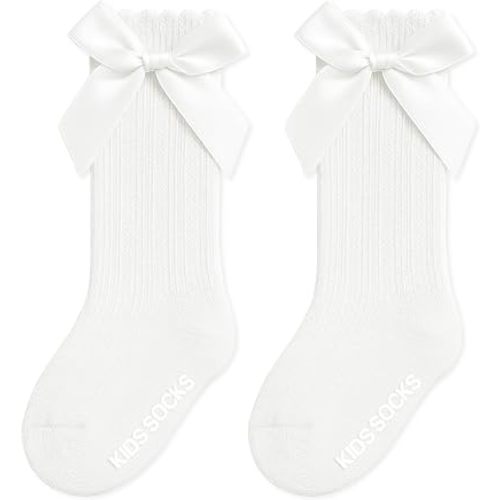 Baby Knee High Socks Non Slip Baby Girl Socks Cotton Bow Infant Stockings Ruffle Toddler Long Sock 0-12M/1-2Y
