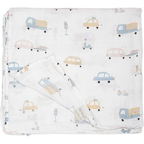 Ali+Oli Muslin Swaddle Blanket for Baby (Auto) Large 47" x 47" Soft Rayon Made from Bamboo & Organic Cotton, Machine Washable Receiving Blanket Wrap for Newborn to Toddler