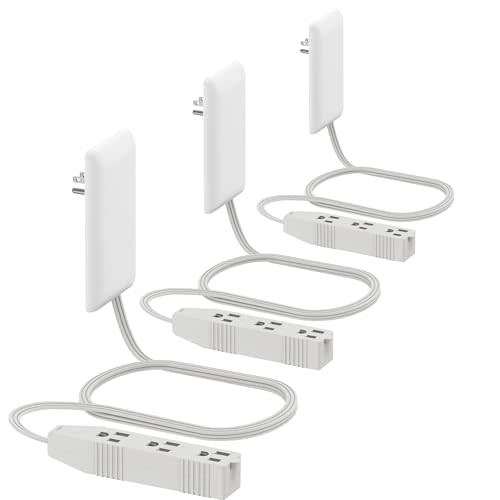 LIDER Flat-Face Outlet Extender with 3 Receptacles, Ultra-Thin Wall Plate Plug with Cord Extender and 3-Outlet Power Strip, 3ft Cord, LWE3-315-W3P, 1625W, ETL Listed, Matte White, 3-Pack
