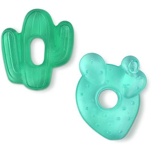 Itzy Ritzy Water-Filled Teethers - Cold Cutie Coolers Textured On Both Sides to Massage Sore Gums & Emerging Teeth - Can Be Chilled in Refrigerator, Set of 2 Green Cactus Water Teethers