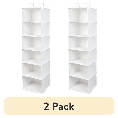(2 pack) Mainstays 6 Shelf Non-Woven Hanging Closet Organizer, Arctic White