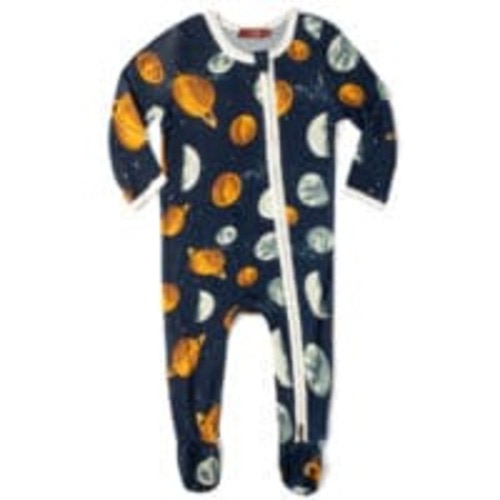 Planets Bamboo Zipper Footed Romper | MILKBARN | Bamboo Babywear