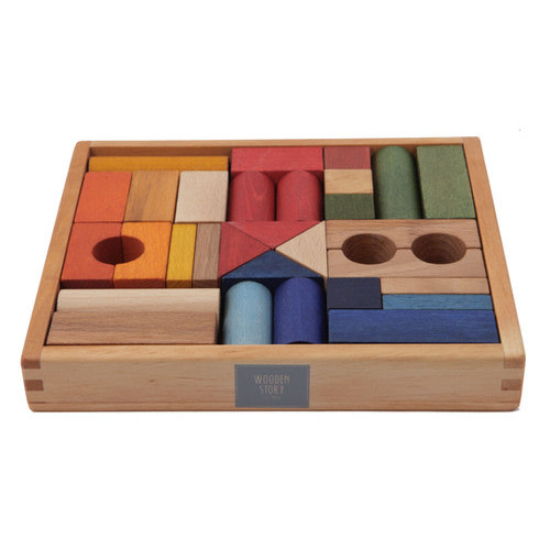 Wooden Story Rainbow Blocks In Tray - 30 pcs