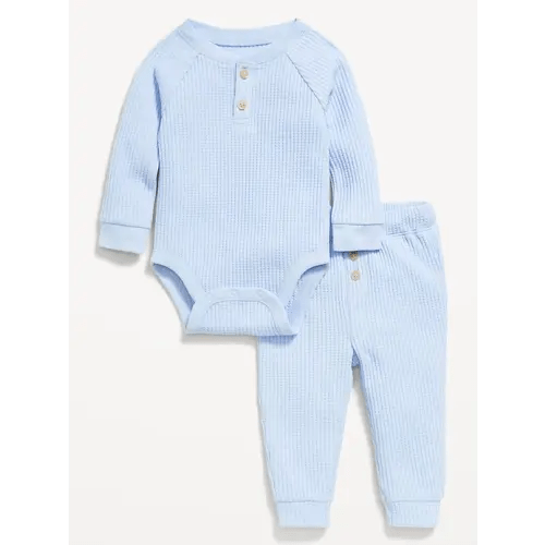 Long-Sleeve Thermal-Knit Henley Bodysuit and Pants Set for Baby