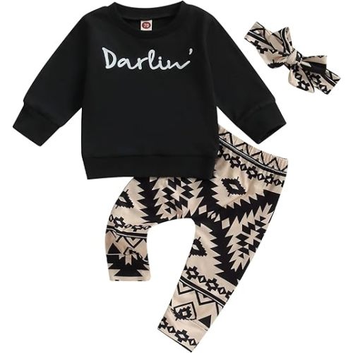 3Pcs Baby Girl Outfits Daisy Sweatshirt + Pants + Headband Infant Fall Winter Clothes