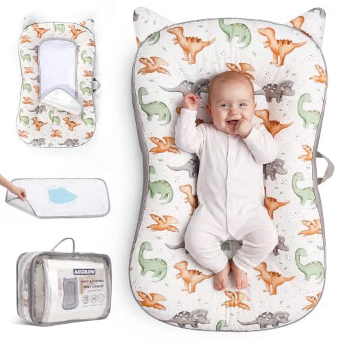 Baby Lounger for Newborn 0-24 Months, Cotton Infant Support Cushion | Breathable Soft Tummy Time Mat, With Waterproof Pad, Machine Washable, Cozy Bionic Design, Portable for Home and Travel