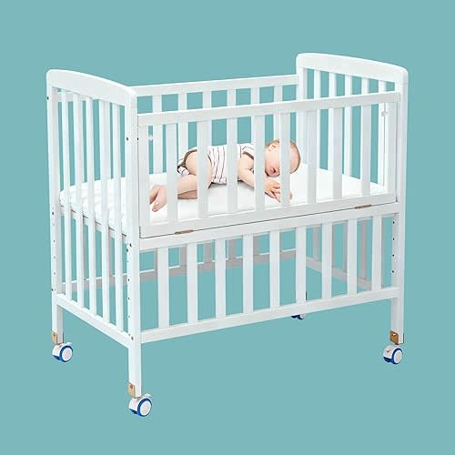 Flwrgirl Portable Mini Baby Crib - Convertible Baby Cribs with Soft Foam Mattress(33 * 20"),6 Heights Bedside Bassinet Sleeper,Wheeled Bedside Crib Co Sleeper for Small Space,White