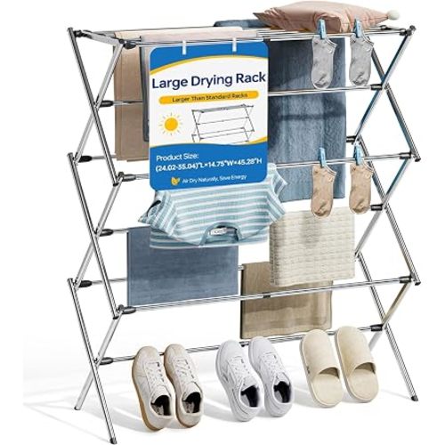 Stainless Steel Clothes Drying Rack, 45.28" H × 14.57" D