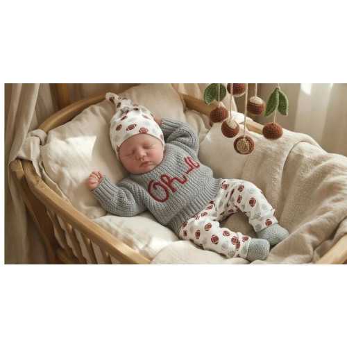 Embroidered Ohio State Newborn Baby Outfit: Sweater, Knit Booties, Scarlet & Gray Buckeye Football Set