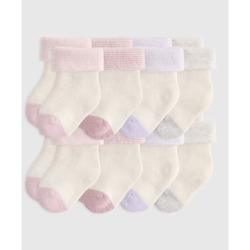 Organic Cotton Fold Over Socks 8-Pack - Baby in Pink/Blue Multi