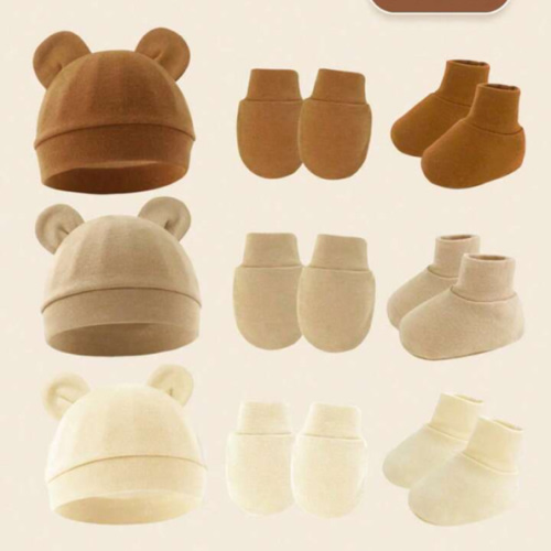 3pcs/Set Newborn Infant Beanies + Anti-Scratch Mittens + Socks