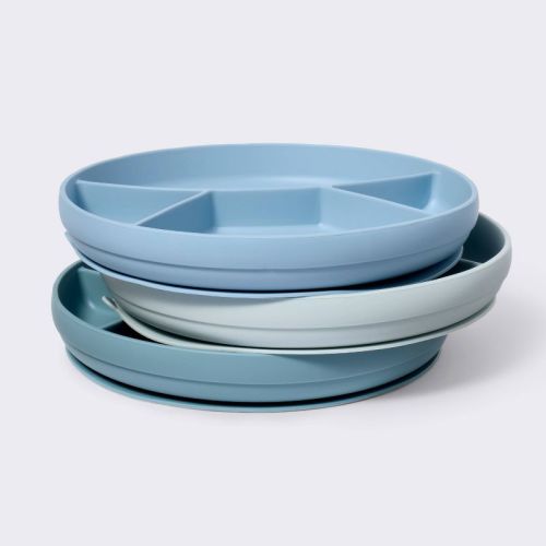 Silicone Suction Divided Plates - 3pk - Blue - Cloud Island™
