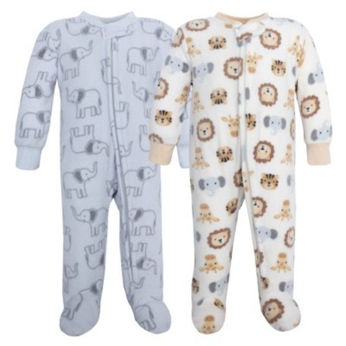 Hudson Baby Infant Boys Fleece Sleep and Play 2-Pack, Happy Little One Safari, Newborn