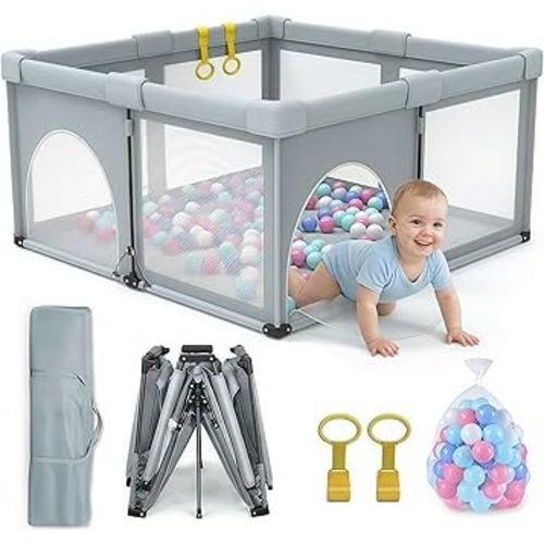 Foldable Baby Playpen,50x50 Inches Portable Playpen,Collapsible Play Pen for Babies and Toddlers,Indoor & Outdoor Baby Fence Play Area,Cold Gray