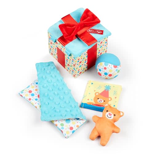 Melissa & Doug Wooden Surprise Gift Box Infant Toy (5 Pieces) Baby Toy Gift Set, Tactile Sensory Toy for Babies and Toddlers - FSC-Certified Materials