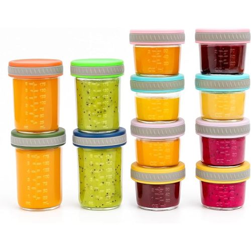 Mixed Glass Food Storage Jars with Lids – 4 oz (8) + 8 oz (4) Pack – Baby Food, Breast Milk, Snacks, Puree, Reusable Containers for Meal Prep & Spice Storage,Dishwasher Safe