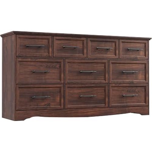 YANSNWO Walnut 10 Drawer Dresser for Bedroom, 59" Wide Chest of Drawers