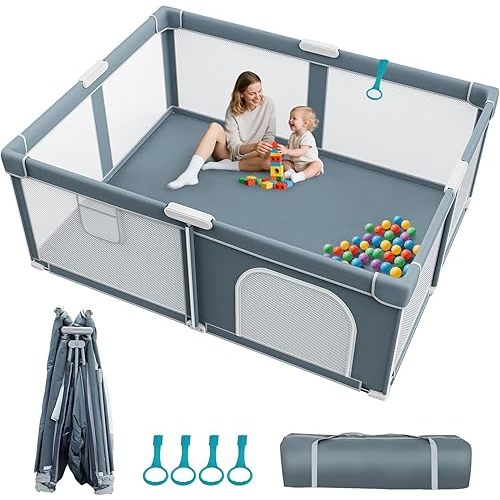 Foldable Baby Playpen - 71"×59" Collapsible Play Pen for Babies and Toddlers - Indoor Outdoor Foldable Play Yard with 4 Handles - Folding Baby Playpen with Bag Portable Travel Play Yard