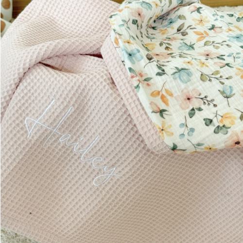 Personalized Baby Blanket - Floral Harmony - Custom Name Embroidery