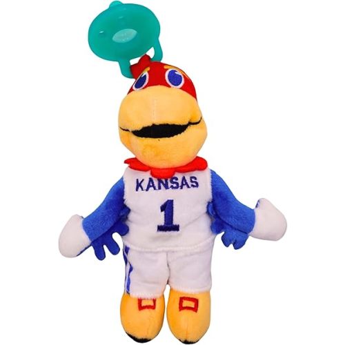 Gamezies Baby Boy and Girl College Mascot Stuffed Toy Plush Silicone Pacifier, Collegiately Licensed, BigJay, University of Kansas CPSIA Tested, BPA-Free 0-6 Months