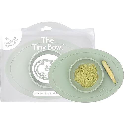 ezpz Tiny Bowl (Sage) - 6 Months+ - 100% Silicone Suction Placemat + Bowl for Infants - Fits All Highchair Trays - Baby-Led Weaning Supplies