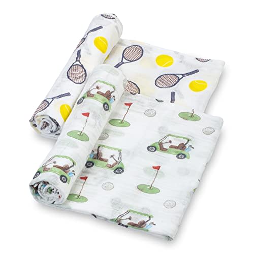 LollyBanks Baby Swaddle Blanket, 100% Cotton Muslin Blankets for Boys and Girls, 47 x 47 Inches Soft and Breathable Swaddles for Newborns, Gentle Baby Wrap Swaddle, Registry (Golf and Tennis 2 Pack)