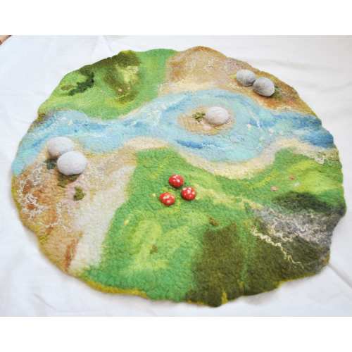 Large play mat with river and rocks, waldorf wool felted playmat for kids, open ended playground for toddlers
