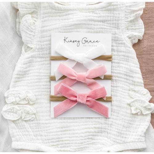 Pink Baby Bow Set, Baby Girl Headbands, Baby Bows, Newborn Headband, Toddler Hair Clips, Girls Hair Bows, Valentines Headband, Velvet Bows