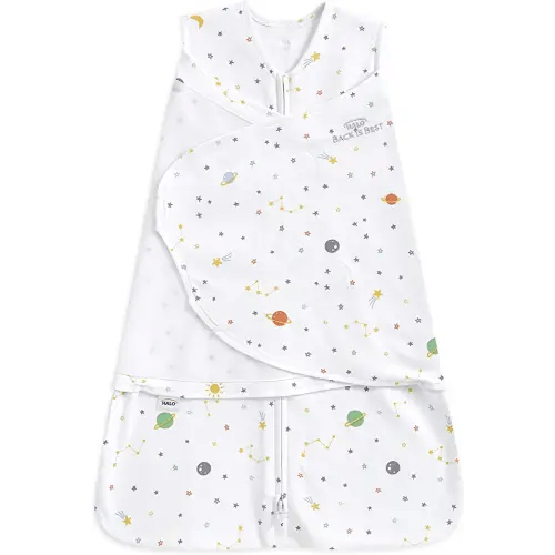 HALO 100% Cotton Sleepsack Swaddle, 3-Way Adjustable Wearable Blanket, TOG 1.5, Space, Small, 3-6 Months