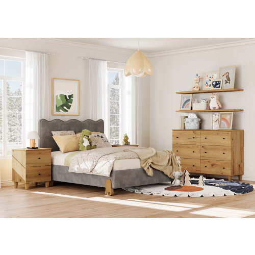 WAMPAT Dresser and Nightstand Set of 2, Wood Dresser with 6 Drawers, Nightstand with Charging Stations for Living Room, Dark Brown Wood