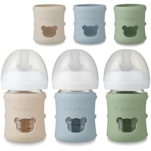 PandaEar 3 Pack Silicone Sleeves for Philips Avent Natural Glass Baby Bottles 4 oz, Shatterproof Anti-Breakage and Heat Resistant Bottle Holder, BPA-Free, Compatible with 4 oz Avent Glass Bottles