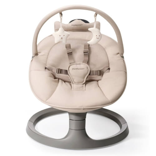 Momcozy 2-in-1 Electric Baby Swing, Dual-Arm Support System & Parent-Inspired Motions, Convertible to Toddler Seat up to 66 lbs, Adjustable Height, Lightweight, Khaki