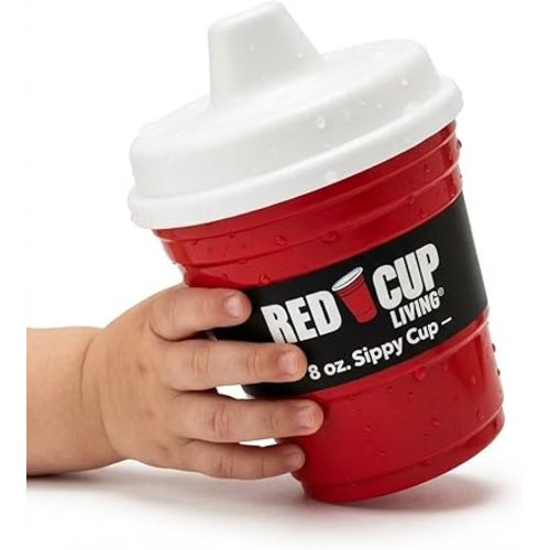 Red Cup Living Trainer Baby Sippy Cup 8 Oz BPA-Free Spill Proof, No Spill Non-Toxic Dishwasher Safe, Leak-Proof Lid, Easy Grip for Toddlers, Girls, Boys for Kids, Water Juice Milk Cup