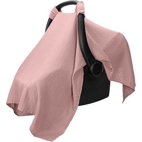 Comfy Cubs Baby Car Seat Cover - Muslin Cotton Baby Seat Cover Mauve | Soft, Breathable and Lightweight Muslin Cotton Infant Car Seat Cover for Sun & Bug Protection - Large Size Car Seat Canopy