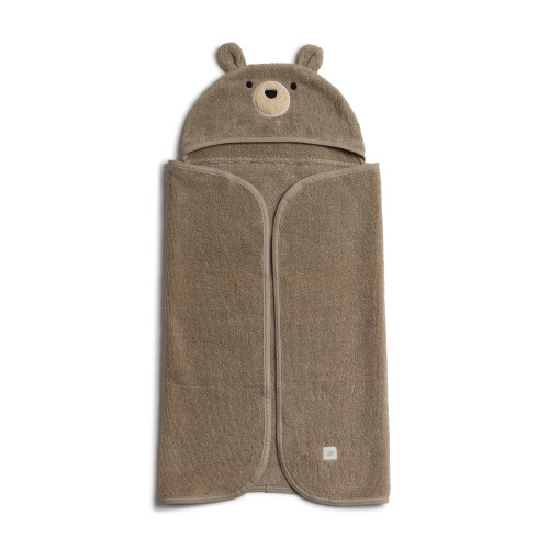 Tiny Kind Cozy Critter Organic Towel - Taupe Bear, 0-12M