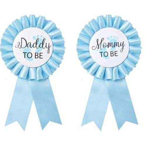 CoolerthingsDG, Daddy to be & Mom to be Tinplate Badge Pin, Baby Shower Button New Dad Gifts Gender Reveals Party Baby Boy Blue Rosette Button Baby Celebration (Sky Blue)