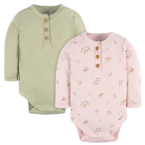 2-Pack Baby Girls Floral Henley Onesies® Bodysuits