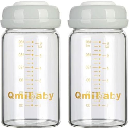 Baby Bottles,Wide Neck BPA Free Breast Milk Container 8oz Screw Ring Sealing Disk Re-markable Sealing Disc Fits Breast Pumps & Nipples Collection Bottles for Fridge(2 Gray Lids)