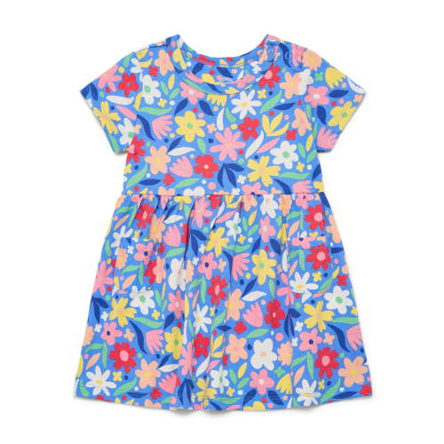 Wonder Nation Baby Girls Dress with Short Sleeves, Sizes 0-24 Months